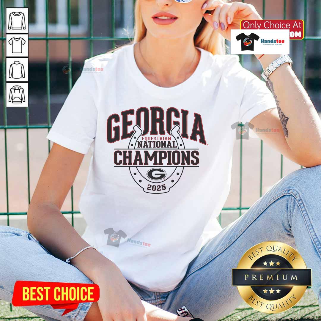 2025 NCEA Equestrian National Champions Ladies Tee featuring Nice Georgia Bulldogs logo and vibrant design.