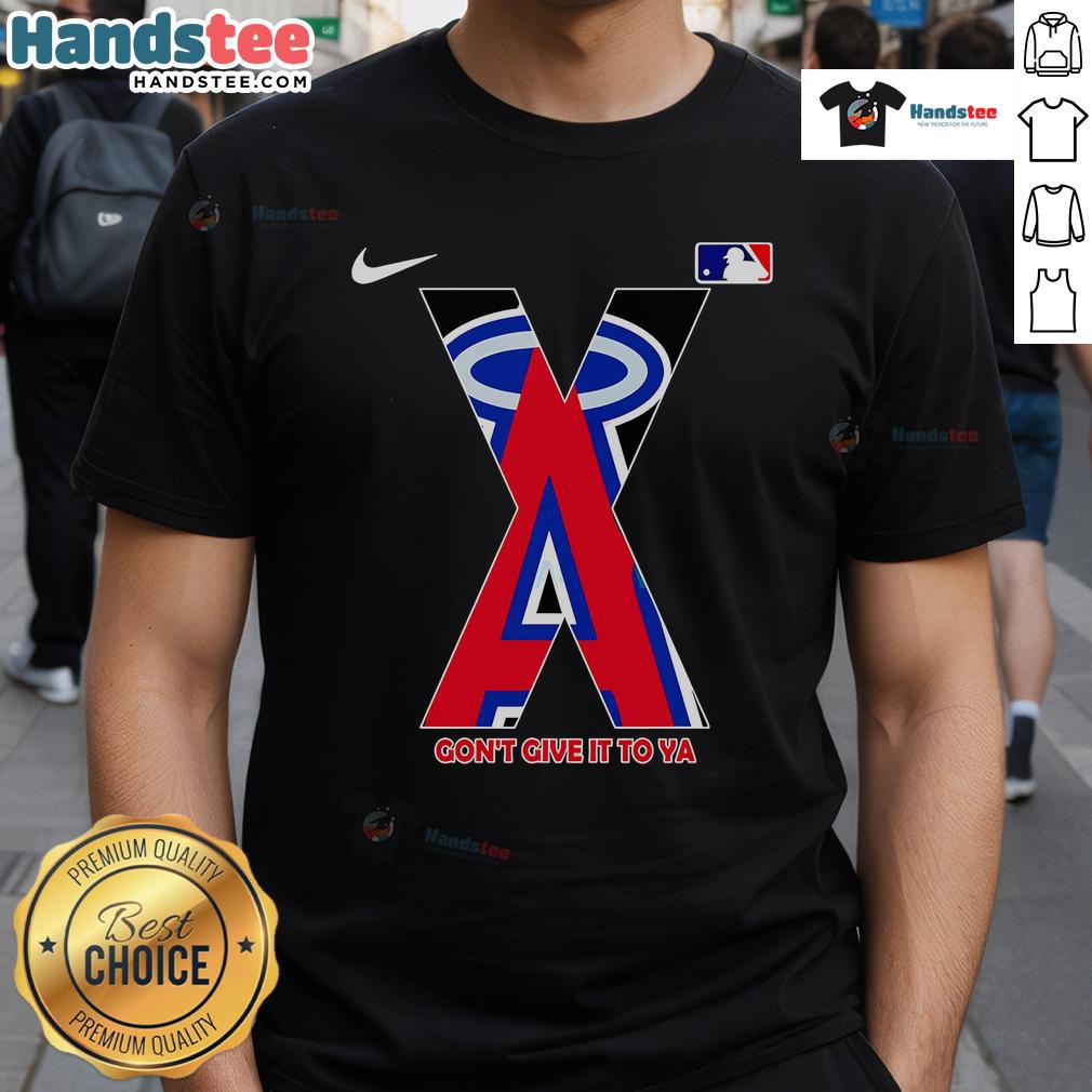 Nice Los Angeles Angels X Gon Give It To Ya baseball t-shirt featuring vibrant graphics and a stylish design for fans.