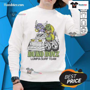 Nice Lumpia Surf Team Buko Boyz sweatshirt featuring vibrant graphics and a stylish design for surf enthusiasts.