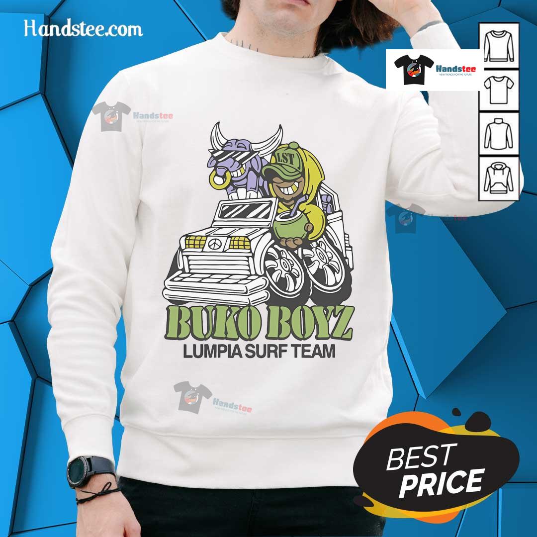 Nice Lumpia Surf Team Buko Boyz sweatshirt featuring vibrant graphics and a stylish design for surf enthusiasts.