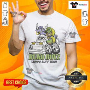 Nice Lumpia Surf Team Buko Boyz T-Shirt featuring vibrant graphics for surf and beach enthusiasts.