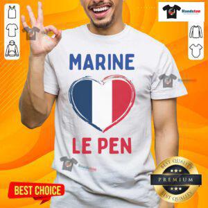 Alt Text: Nice Marine Le Pen France flag T-shirt featuring a bold design celebrating French nationalism and politics.