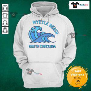 Cozy Nice Myrtle Beach South Carolina pocket wave hoodie displayed on a mannequin against a beach backdrop.