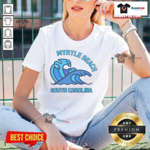 Nice Myrtle Beach South Carolina Pocket Wave Ladies Tee in vibrant colors, perfect for beach outings and casual wear.