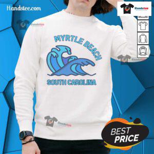 Cozy Pocket Wave Sweatshirt featuring 'Nice Myrtle Beach South Carolina' design, perfect for beach lovers.