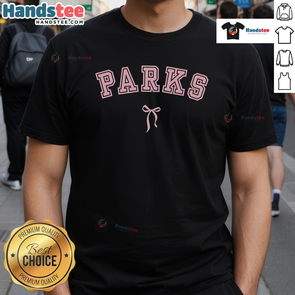 Nice Parks Bow T-Shirt featuring a stylish bow graphic, perfect for casual wear and park outings.