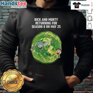 Nice Rich and Morty Season 8 hoodie featuring vibrant graphics, set to return on May 25th, 2025. Perfect for fans!
