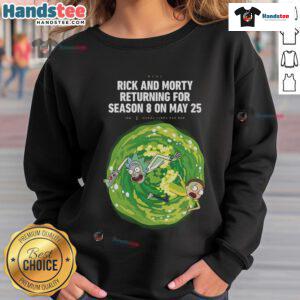Alt Text: Nice Rich and Morty Season 8 sweatshirt featuring vibrant graphics, available for fans on May 25th, 2025.