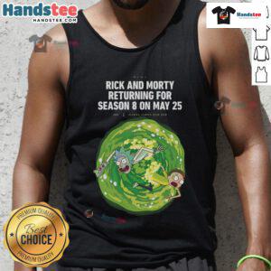 Nice Rich and Morty Season 8 tank top featuring vibrant graphics, available for fans ahead of the May 25th, 2025 release.