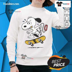 Cartoon sweatshirt featuring Snoopy skateboarding with a yellow lightning design, perfect for casual wear.