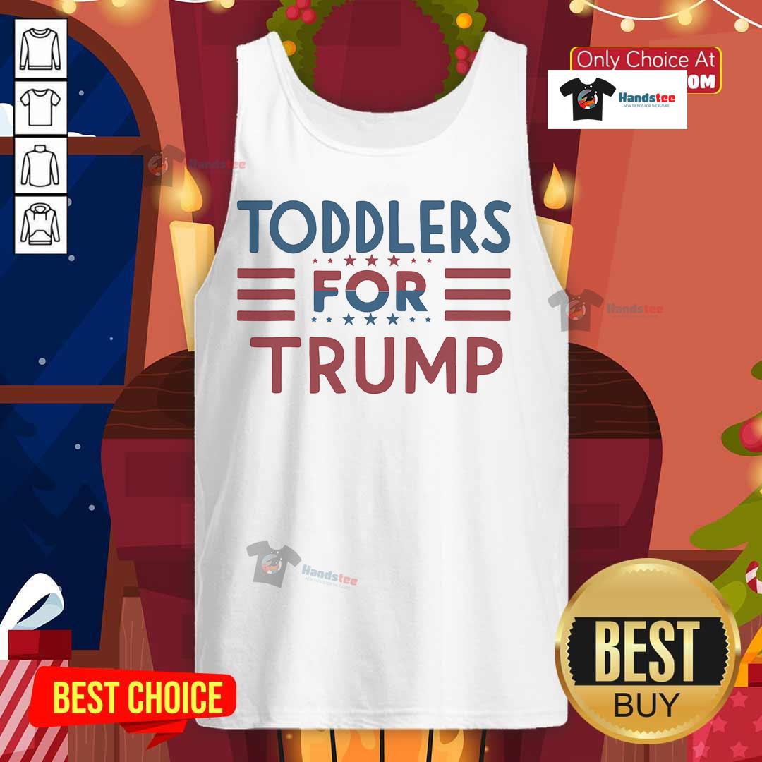 Adorable toddlers wearing 'Nice Toddlers For Trump 2024' tank tops, showcasing cute political support for the 2024 election.