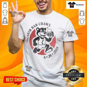 Official Cincinnati Senior Bar Crawl 4-26-2025 T-Shirt featuring vibrant design and event details for participants.