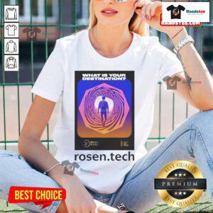 Official Daniel Friedman 'What Is Your Destination' tee for women from Rosen Tech, featuring a stylish design.