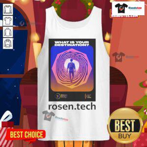 Alt Text: Official Daniel Friedman 'What Is Your Destination' Rosen Tech tank top showcasing modern design and vibrant colors.