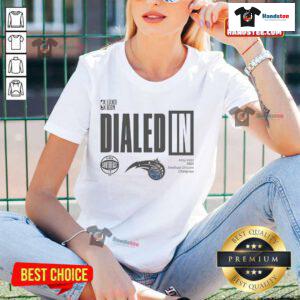 Alt Text: Official Dialed In Orlando Magic 2025 Southeast Division Champions Ladies Tee in vibrant colors and stylish design.