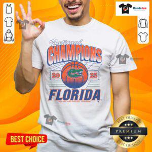 Official Florida Gators National Champions 2025 NCAA Basketball T-Shirt featuring team colors and logo.