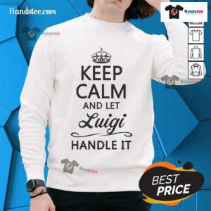 Official Keep Calm and Let Luigi Handle It Sweatshirt featuring a playful design with Luigi's iconic green color.