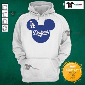 Official Mickey Los Angeles Dodgers Mickey Mouse baseball hoodie featuring Dodgers logo and Mickey design.