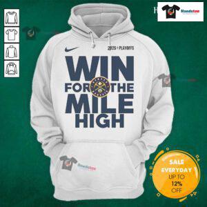 Alt Text: 2025 Denver Nuggets hoodie featuring the official NBA Playoffs logo, perfect for fans celebrating the team's victory.
