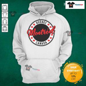 Original Quebec Montreal Canada script circle leaf hoodie design featuring vibrant colors and stylish graphics.