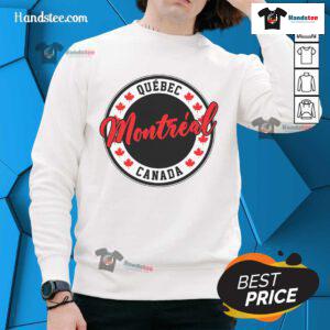 Original Quebec Montreal Canada script circle leaf sweatshirt design featuring vibrant colors and stylish lettering.
