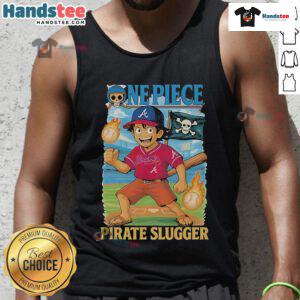 Good Luffy One Piece Atlanta Braves Pirate Slugger Tank Top featuring vibrant design and playful anime elements.