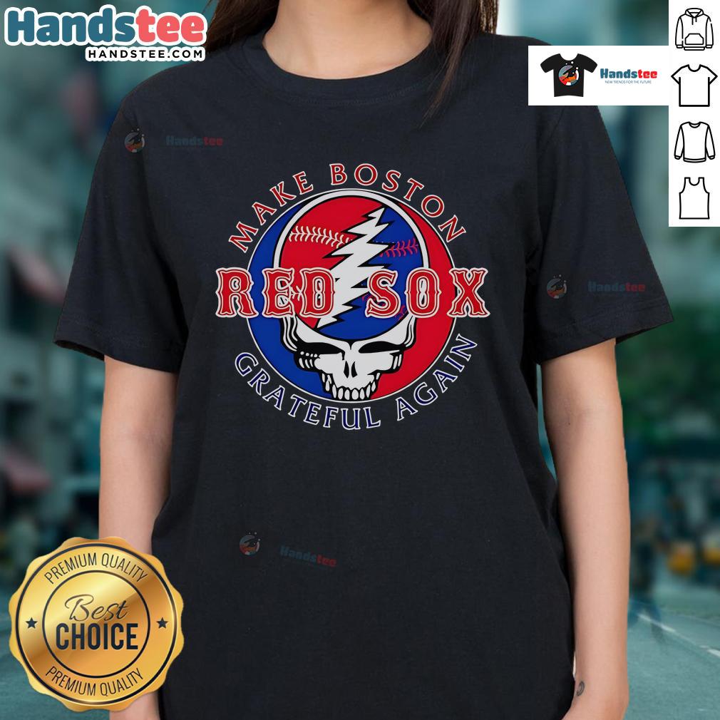 Boston Red Sox Grateful Again ladies tee featuring vibrant graphics for fans celebrating their team spirit.