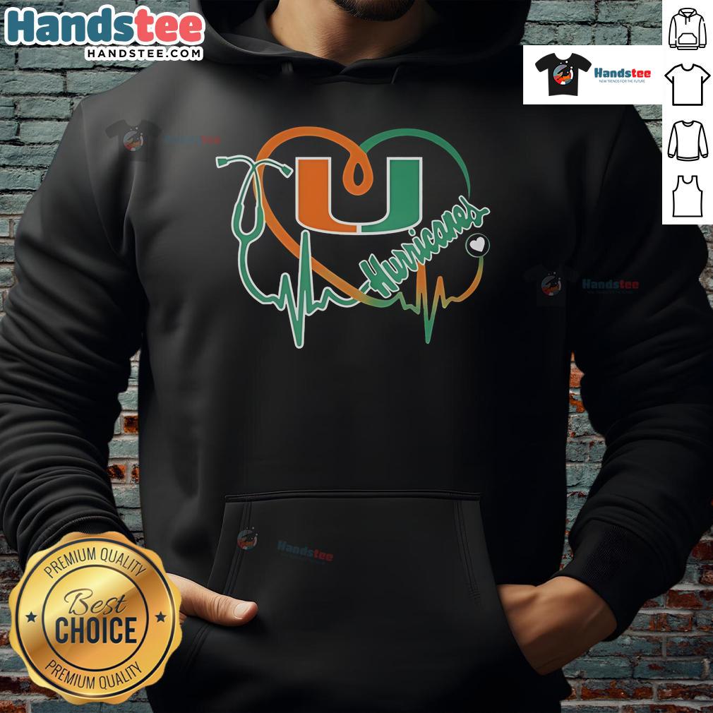 Good Miami Hurricanes Caring Heartbeat Nurse Hoodie showcasing team spirit and compassion for healthcare professionals.