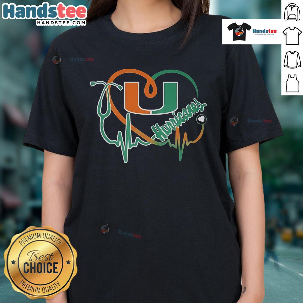 Good Miami Hurricanes Caring Heartbeat Nurse Ladies Tee showcasing a stylish design for healthcare professionals and fans.