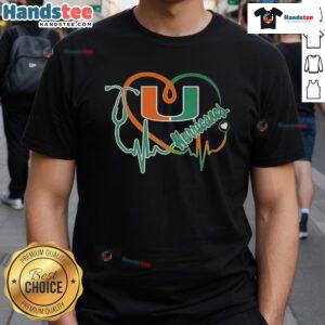 Good Miami Hurricanes Caring Heartbeat Nurse T-Shirt featuring a vibrant design for dedicated nurses and fans.
