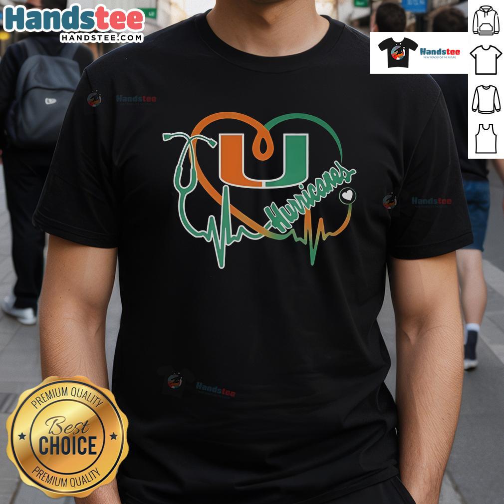 Good Miami Hurricanes Caring Heartbeat Nurse T-Shirt featuring a vibrant design for dedicated nurses and fans.
