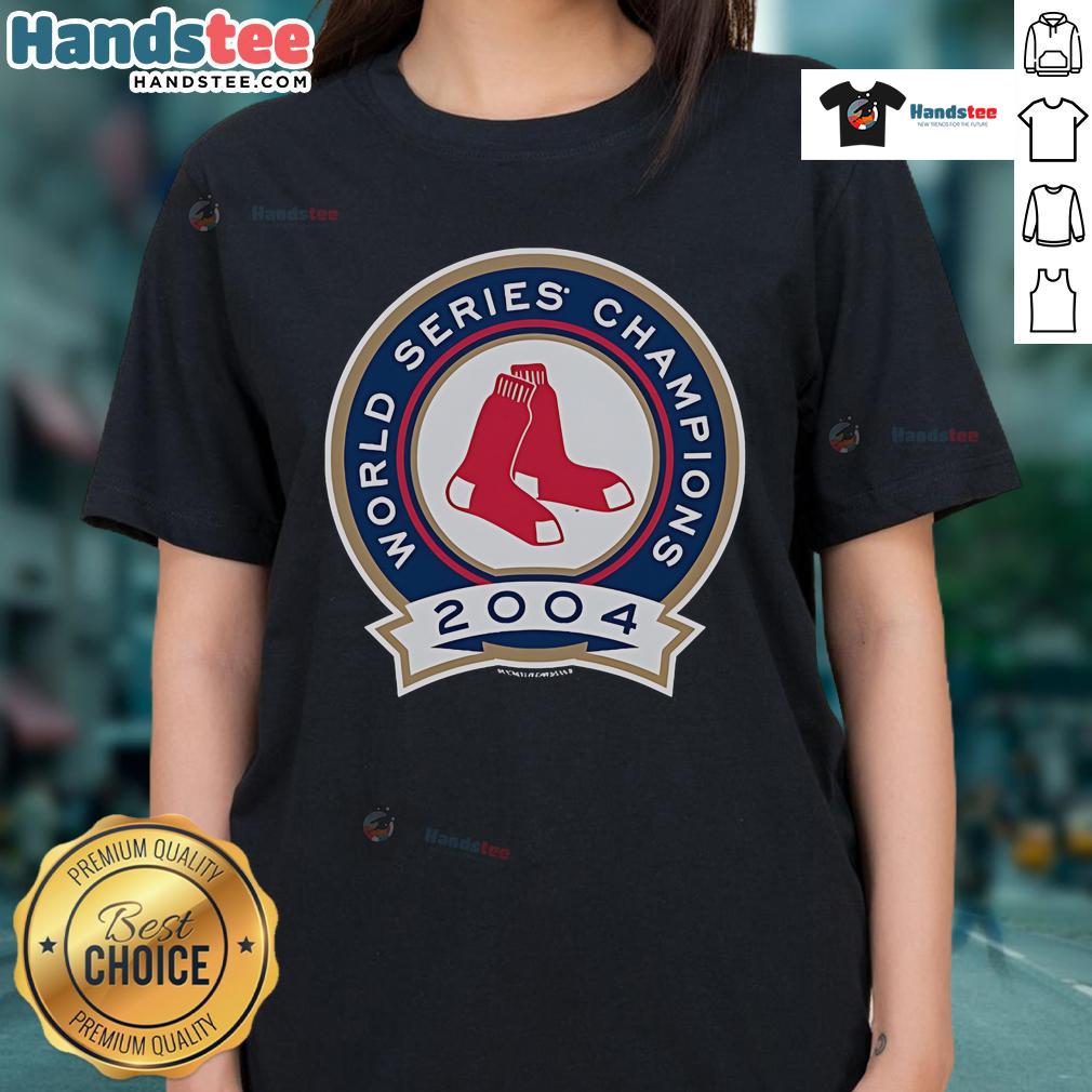 Alt Text: Good Mitchell & Ness Boston Red Sox 2004 World Champions Ladies Tee featuring vibrant team graphics.
