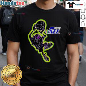 Good Tasmania Looney Tunes Utah Jazz T-Shirt featuring iconic characters and vibrant colors for fans of both brands.