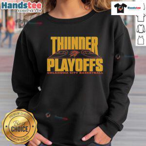 Oklahoma City Basketball sweatshirt featuring 'Good Thunder Reveal Game 2 Playoffs 25' design for fans and players.
