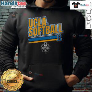 Alt Text: Good UCLA Softball Women's College World Series Stripe Hoodie in blue and gold, showcasing team spirit and style.