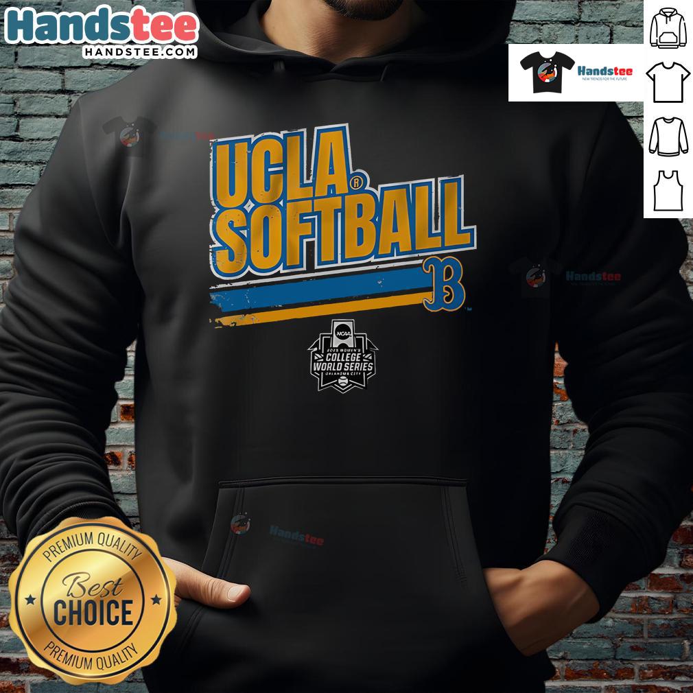 Alt Text: Good UCLA Softball Women's College World Series Stripe Hoodie in blue and gold, showcasing team spirit and style.
