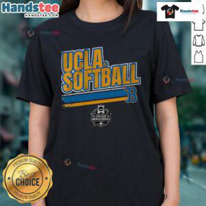 Good UCLA Softball Women's College World Series Stripe Ladies Tee in blue and gold, perfect for fans and athletes.