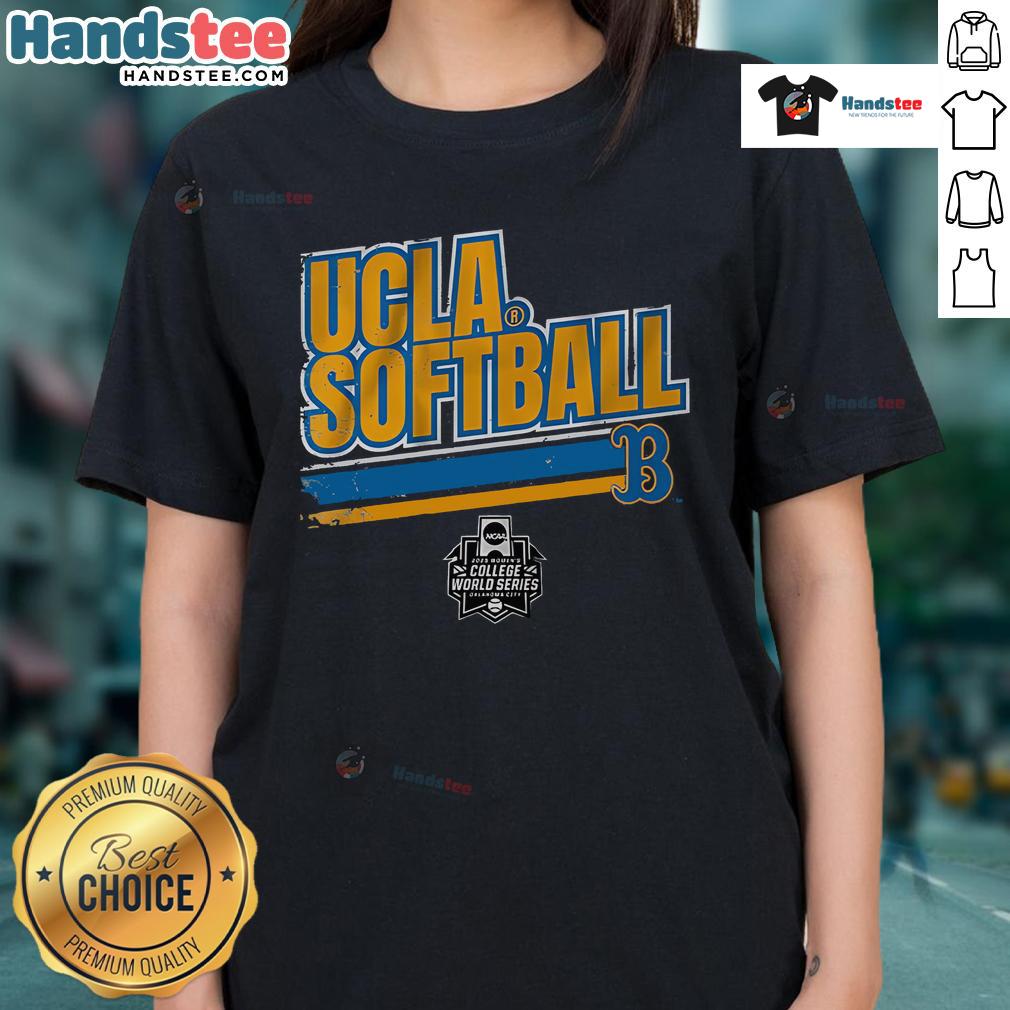 Good UCLA Softball Women's College World Series Stripe Ladies Tee in blue and gold, perfect for fans and athletes.