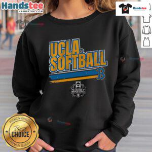 Alt Text: Women's UCLA Softball College World Series stripe sweatshirt in blue and gold, perfect for fans and athletes.