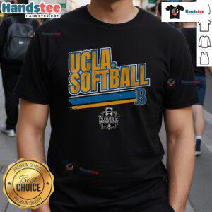 UCLA softball women's College World Series stripe t-shirt showcasing team spirit and style for fans and players.