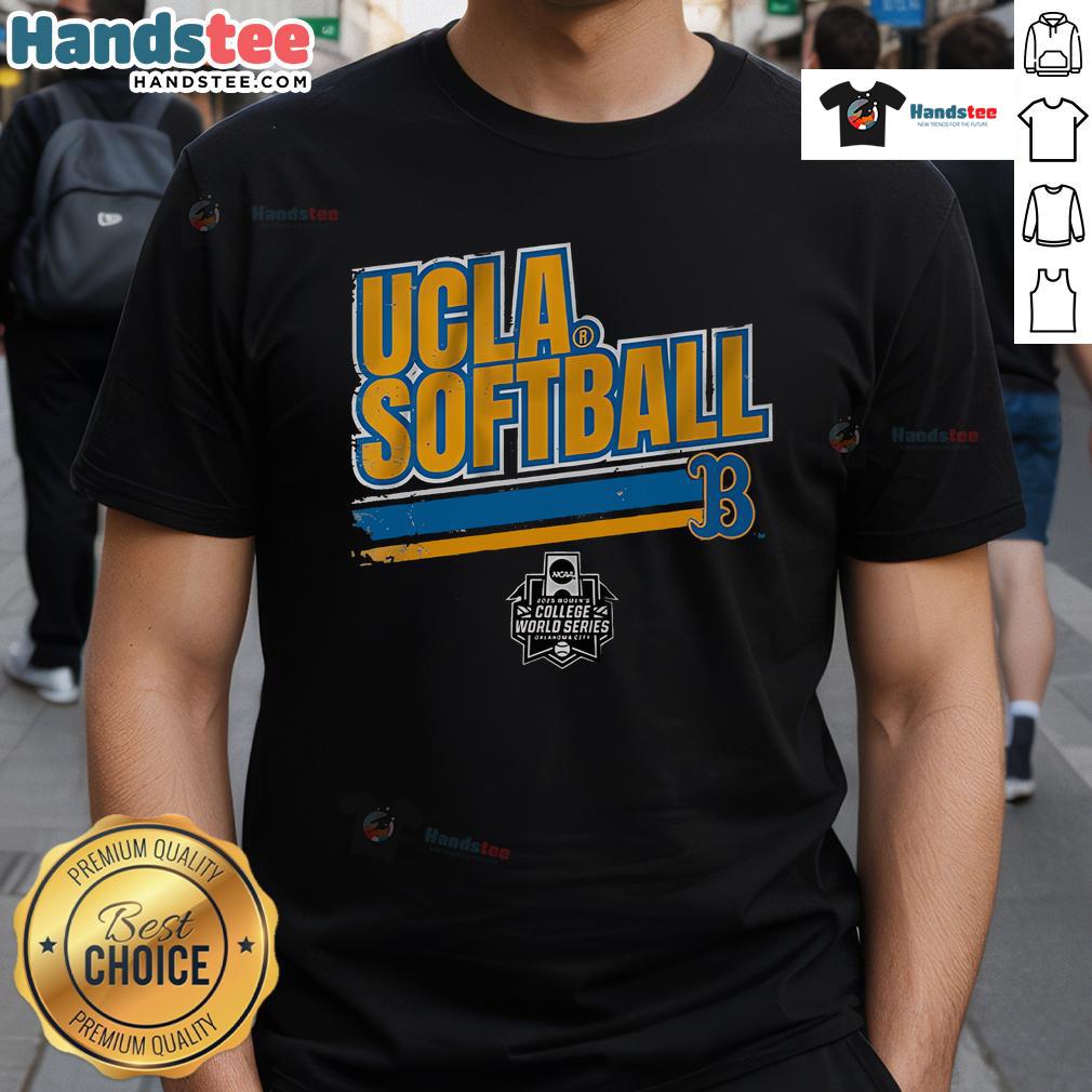 UCLA softball women's College World Series stripe t-shirt showcasing team spirit and style for fans and players.