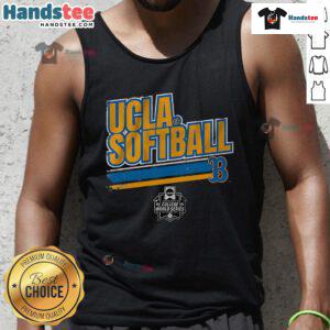 Good UCLA Softball Women's College World Series stripe tank top in blue and gold, perfect for game day.