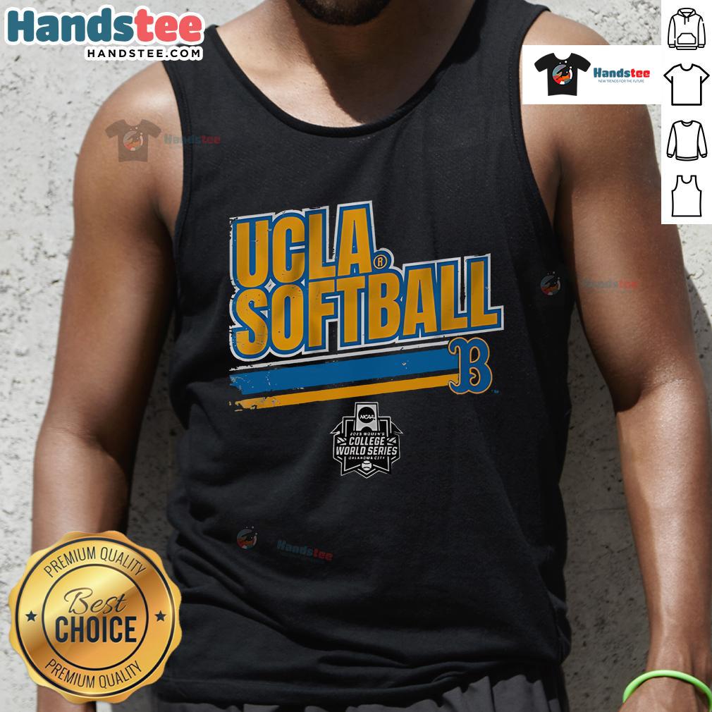 Good UCLA Softball Women's College World Series stripe tank top in blue and gold, perfect for game day.