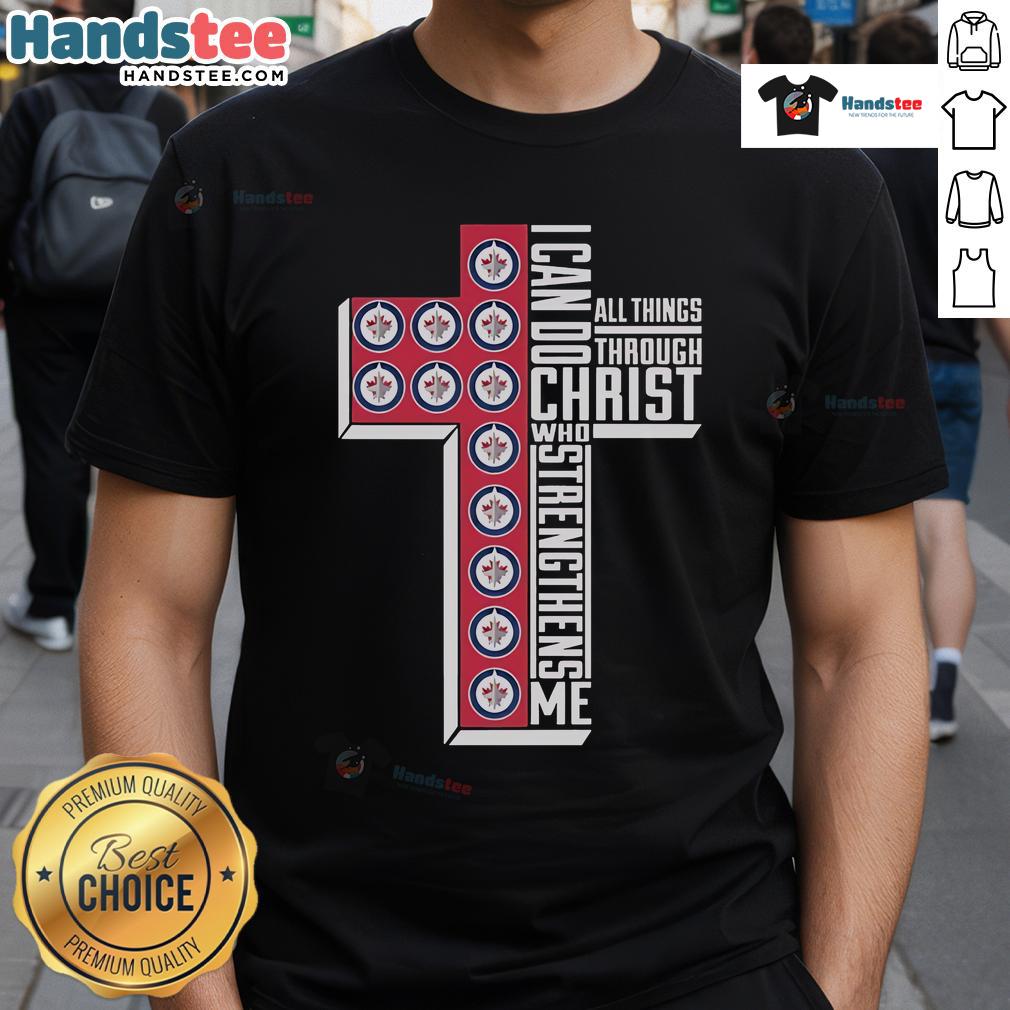 Good Winnipeg Jets T-shirt featuring 'I Can Do All Things Through Christ' inspiring message for fans and believers.