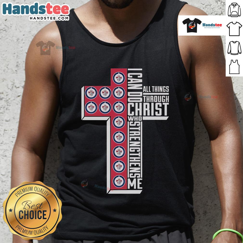 Good Winnipeg Jets tank top featuring 'I Can Do All Things Through Christ' inspirational quote and team logo.