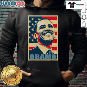 Happy Barack Obama in a hoodie with the American flag, representing the 44th President and Democrat values.