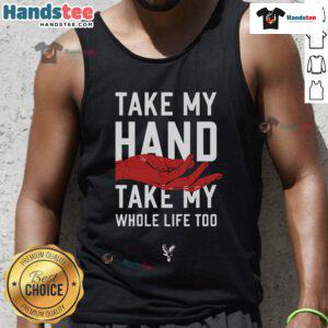 Stylish Crystal Palace FC tank top featuring 'Hot Take My Hand, Take My Whole Life Too' design, perfect for fans.