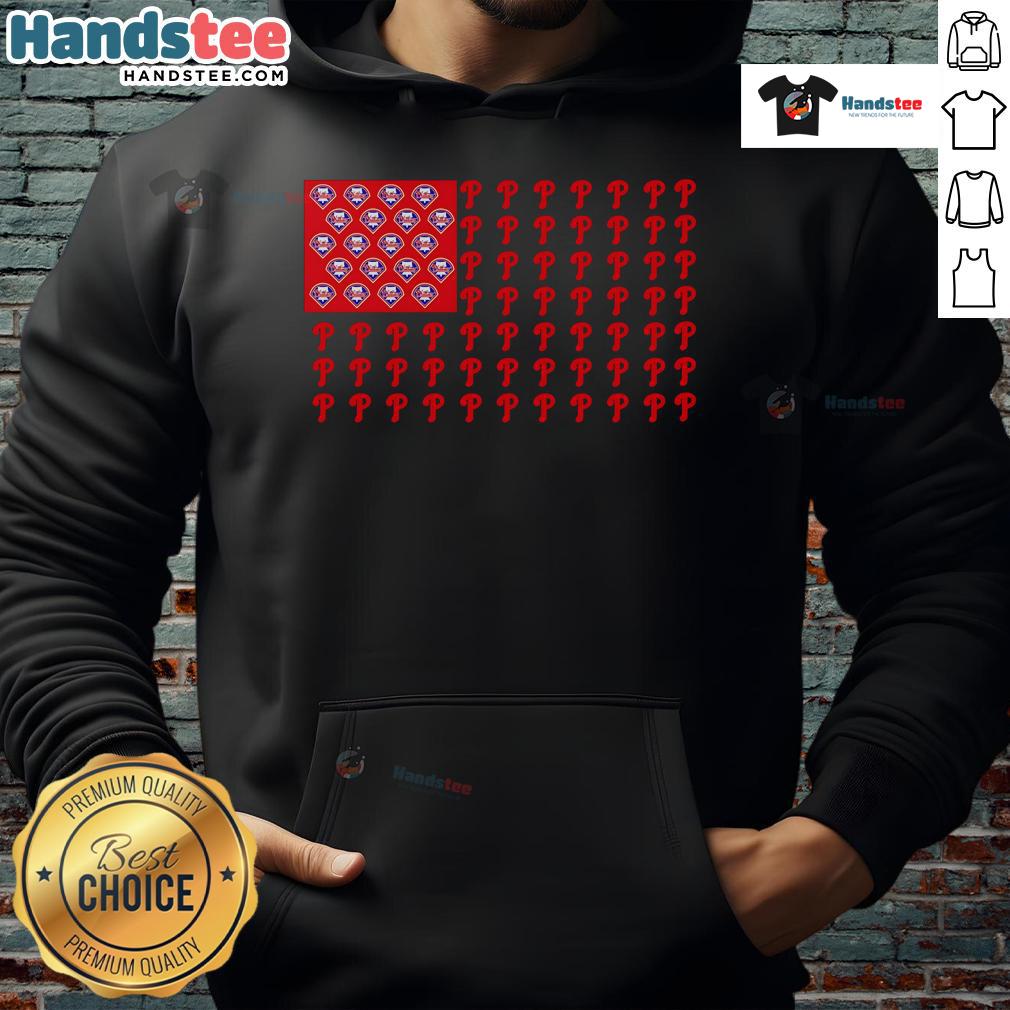 Philadelphia Phillies hoodie featuring American flag design, perfect for fans of MLB and patriotic sportswear.