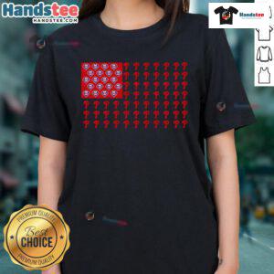 Philadelphia Phillies logo on an American flag background, featured on a stylish ladies tee shirt.