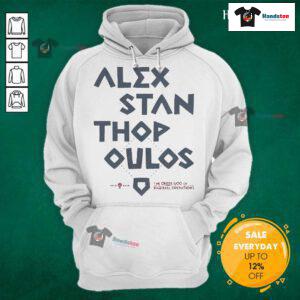 Nice Alex Stanthopoulos hoodie featuring 'The Greek God of Baseball Operations' design, perfect for baseball fans.